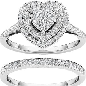 Heart rhinestones ring set various sizes